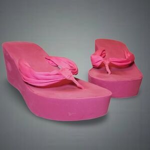 ❥Pink 3" Platform Wedge Sandals Slip On Solid Man Made Size 8.5 Women Barbiecore
